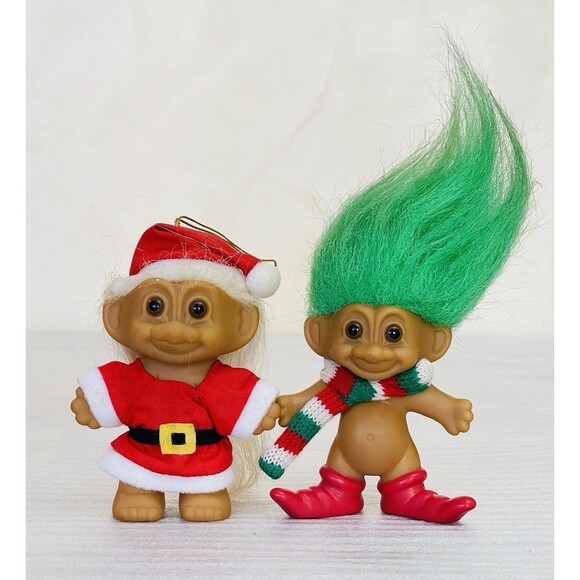 Lot of 2 Russ Christmas Trolls – Ornament & Figurine, Vintage Holiday Dolls - Picture 1 of 8
